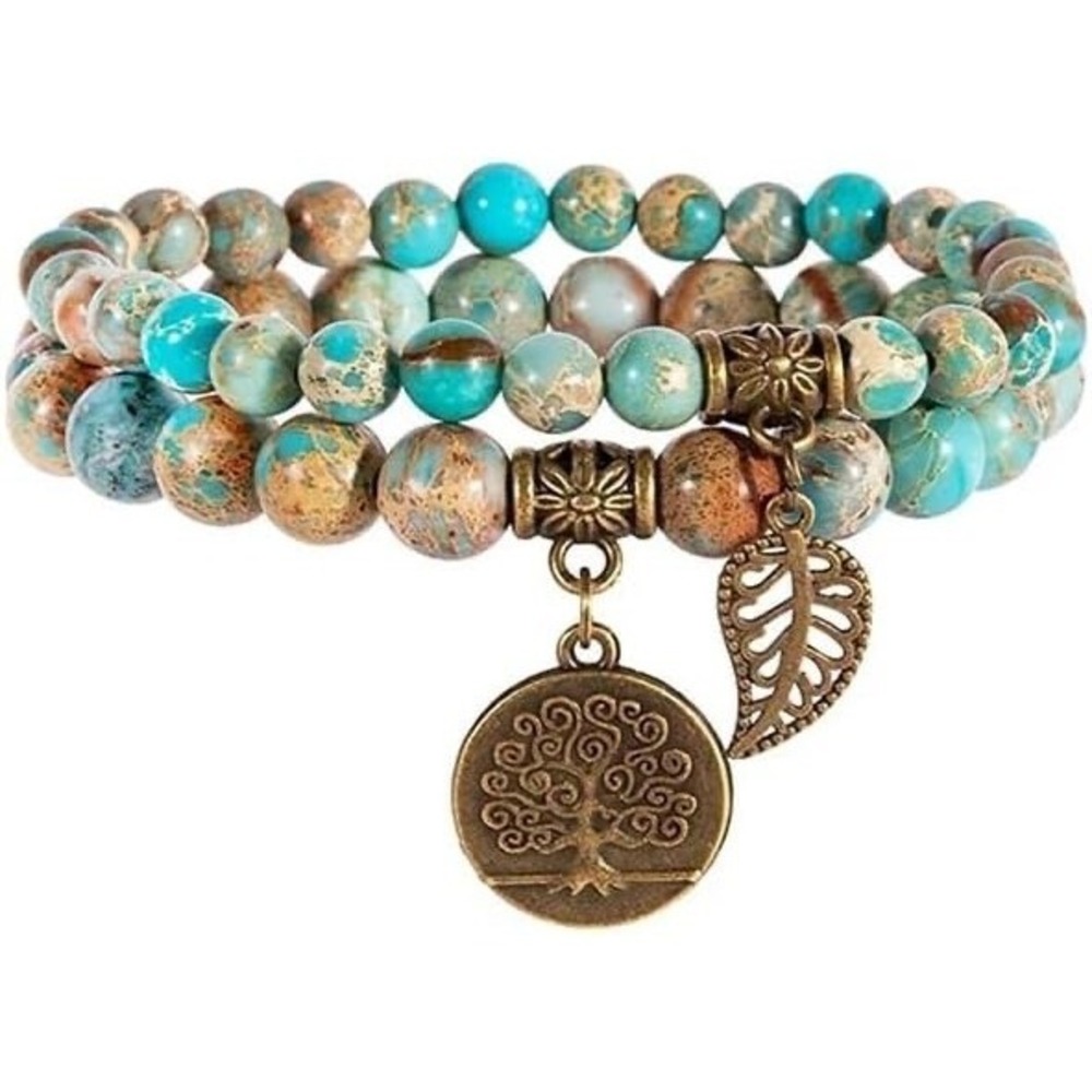 2pcs/set Life Tree Bracelets Natural Stone Beaded Couples Bracelets